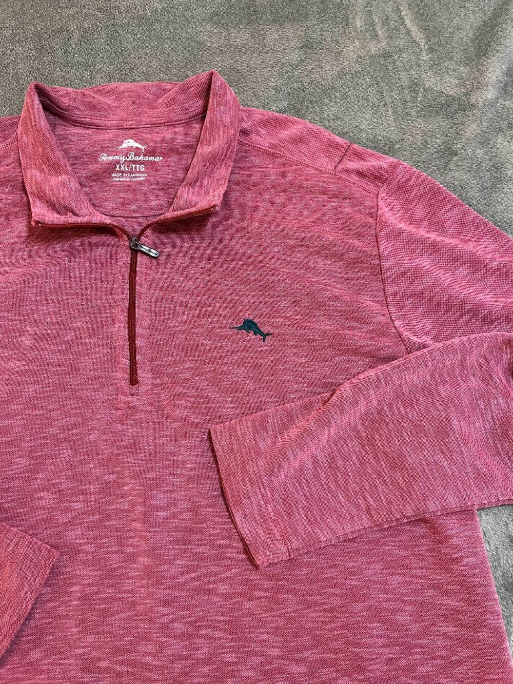 Tommy Bahama Mens Quarter Zip Pullover Heathered Red XXL Tencel Modal